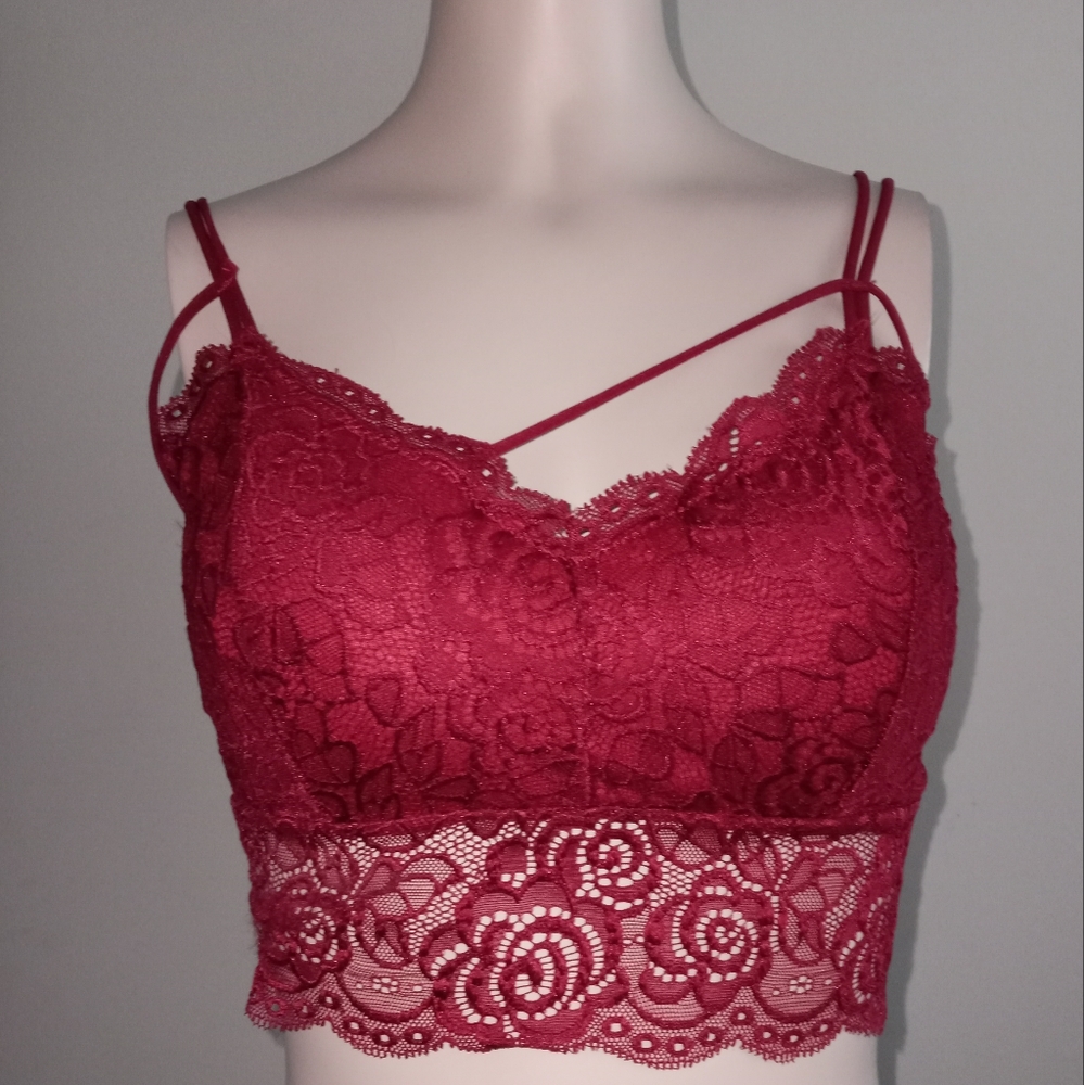 New red floral lace bralette size small